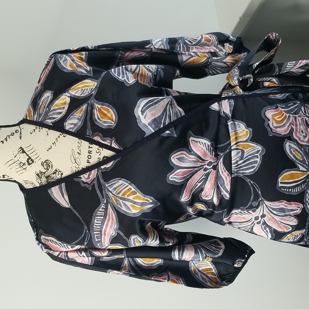 Foxiedox black floral wrap dress size medium